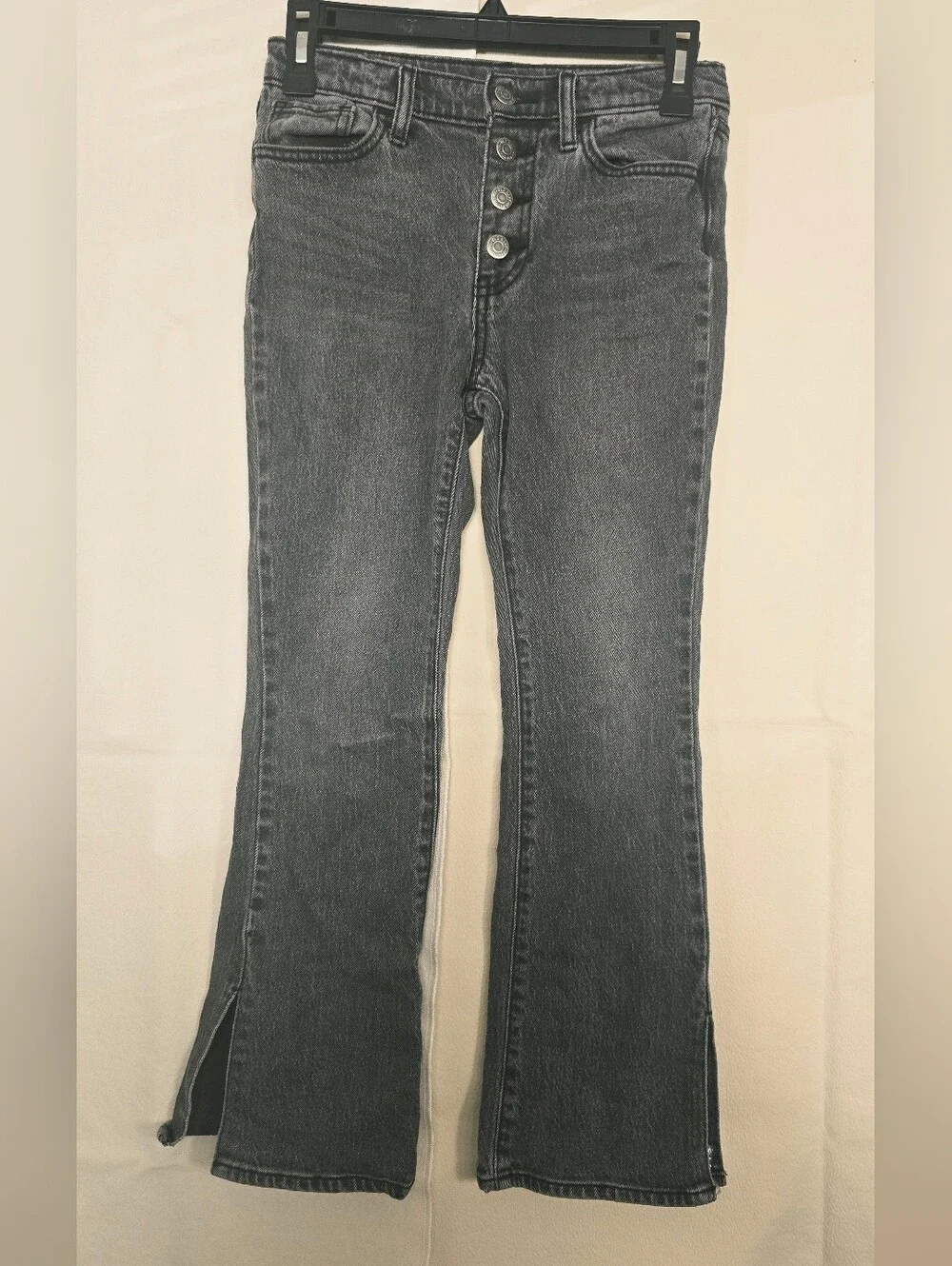 Old Navy Charcoal Gray High-Rise Button-Fly Flare Jeans with Hem Slits